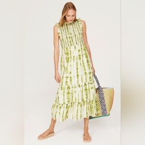 Marie Oliver Quinnlyn Tie Dye Maxi Dress XS NWOT Lime Cream Silk/Cotton Ruffle